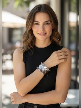 Silver Floral Wide Cuff Bracelet - Fashion Wearable